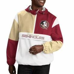Men's G-III Sports By Carl Banks White/Garnet Florida State Seminoles College Fair Catch Half-Zip Hoodie