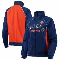 Women's G-III 4Her By Carl Banks Blue/Orange New York Knicks Backfield Raglan Full-Zip Track Jacket