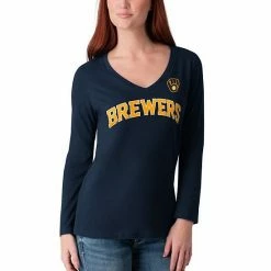 Women's G-III 4Her By Carl Banks Navy Milwaukee Brewers Post Season Long Sleeve T-Shirt