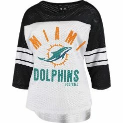 Women's G-III 4Her By Carl Banks White/Black Miami Dolphins First Team Three-Quarter Sleeve Mesh T-Shirt -G-III Sales Store unnamed file 1934