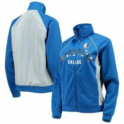Women's G-III 4Her By Carl Banks Blue/Gray Dallas Mavericks Backfield Raglan Full-Zip Track Jacket