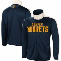 Men's G-III Sports By Carl Banks Navy/White Denver Nuggets Zone Blitz Tricot Full-Zip Track Jacket