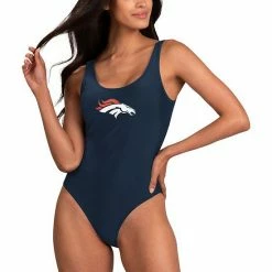 Women's G-III 4Her By Carl Banks Navy Denver Broncos Making Waves One-Piece Swimsuit