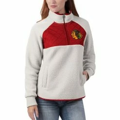 Women's G-III 4Her By Carl Banks Oatmeal/Red Chicago Blackhawks Wishbone Half-Zip Jacket -G-III Sales Store unnamed file 2045