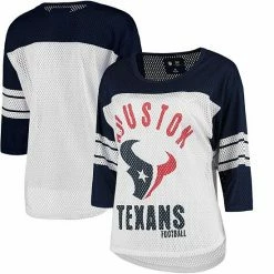 Women's G-III 4Her By Carl Banks White/Navy Houston Texans First Team Three-Quarter Sleeve Mesh T-Shirt