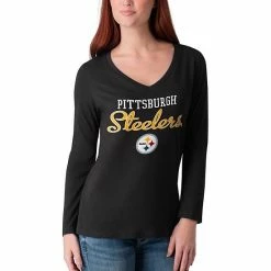 Women's G-III 4Her By Carl Banks Black Pittsburgh Steelers Post Season Long Sleeve V-Neck T-Shirt