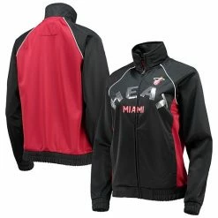 Women's G-III 4Her By Carl Banks Black/Red Miami Heat Backfield Raglan Full-Zip Track Jacket