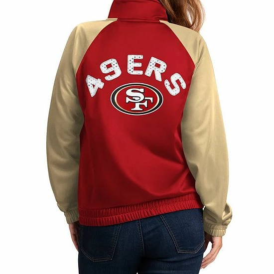 Women's G-III 4Her by Carl Banks Scarlet/Gold San Francisco 49ers Confetti Raglan Full-Zip Track Jacket Women's G-III 4Her By Carl Banks Scarlet/Gold San Francisco 49ers Confetti Raglan Full-Zip Track Jacket -G-III Sales Store unnamed file 2097