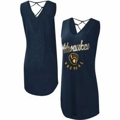 Women's G-III 4Her By Carl Banks Navy Milwaukee Brewers Game Time Slub Beach V-Neck Cover-Up Dress