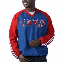 Men's G-III Sports By Carl Banks Royal/Red Chicago Cubs Kickoff Raglan V-Neck Pullover Jacket -G-III Sales Store unnamed file 2194