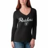 Women's G-III 4Her By Carl Banks Black Las Vegas Raiders Post Season Long Sleeve V-Neck T-Shirt