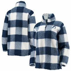 Women's G-III 4Her By Carl Banks Blue/White Tampa Bay Lightning Plaid Sherpa Quarter-Zip Jacket