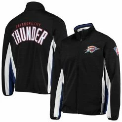 Men's G-III Sports By Carl Banks Black Oklahoma City Thunder 75th Anniversary Power Forward Space-Dye Full-Zip Track Jacket