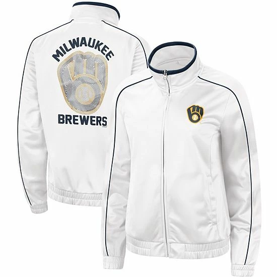 Women's G-III 4Her By Carl Banks White Milwaukee Brewers Gamer Full-Zip Track Jacket 1 Women's G-III 4Her By Carl Banks White Milwaukee Brewers Gamer Full-Zip Track Jacket
