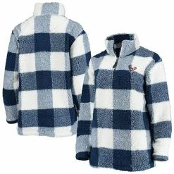 Women's G-III 4Her By Carl Banks Navy Houston Texans Sherpa Plaid Quarter-Zip Jacket