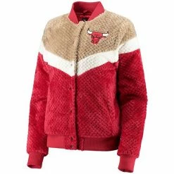 Women's G-III 4Her By Carl Banks Red/Cream Chicago Bulls Riot Squad Sherpa Full-Snap Jacket -G-III Sales Store unnamed file 2399