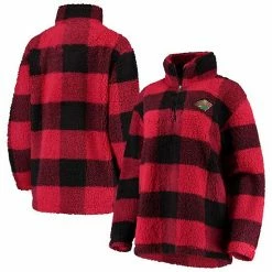 Women's G-III 4Her By Carl Banks Black/Red Minnesota Wild Plaid Sherpa Quarter-Zip Jacket