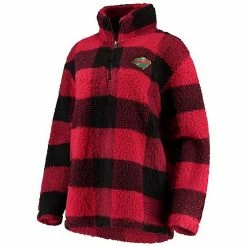Women's G-III 4Her By Carl Banks Black/Red Minnesota Wild Plaid Sherpa Quarter-Zip Jacket -G-III Sales Store unnamed file 2418