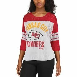 Women's G-III 4Her By Carl Banks White/Red Kansas City Chiefs First Team Three-Quarter Sleeve Mesh T-Shirt -G-III Sales Store unnamed file 2424