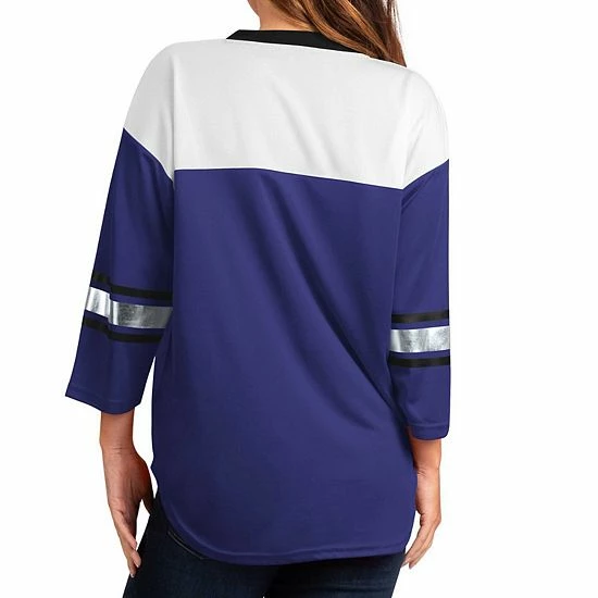 Women's G-III 4Her by Carl Banks Purple/White Baltimore Ravens Double Team Three-Quarter Sleeve Lace-Up T-Shirt Women's G-III 4Her By Carl Banks Purple/White Baltimore Ravens Double Team Three-Quarter Sleeve Lace-Up T-Shirt -G-III Sales Store unnamed file 2471