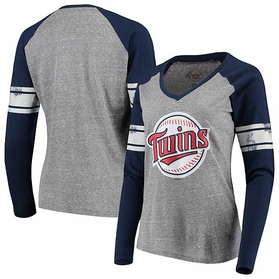 Women's G-III 4Her by Carl Banks Gray/Navy Minnesota Twins Franchise Tri-Blend Raglan Long Sleeve T-Shirt Women's G-III 4Her By Carl Banks Gray/Navy Minnesota Twins Franchise Tri-Blend Raglan Long Sleeve T-Shirt -G-III Sales Store unnamed file 2483