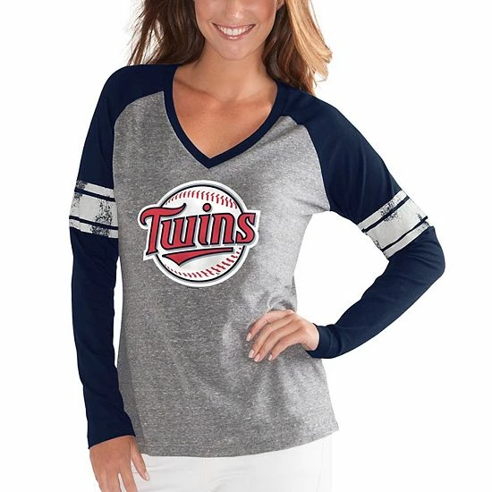 Women's G-III 4Her by Carl Banks Gray/Navy Minnesota Twins Franchise Tri-Blend Raglan Long Sleeve T-Shirt Women's G-III 4Her By Carl Banks Gray/Navy Minnesota Twins Franchise Tri-Blend Raglan Long Sleeve T-Shirt -G-III Sales Store unnamed file 2486