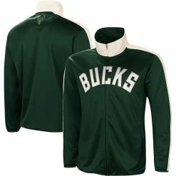 Men's G-III Sports By Carl Banks Green/White Milwaukee Bucks Zone Blitz Tricot Full-Zip Track Jacket