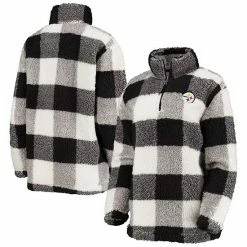 Women's G-III 4Her By Carl Banks Black Pittsburgh Steelers Sherpa Plaid Quarter-Zip Jacket