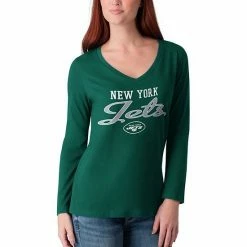 Women's G-III 4Her By Carl Banks Green New York Jets Post Season Long Sleeve V-Neck T-Shirt