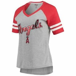 Women's G-III 4Her By Carl Banks Gray/Red Los Angeles Angels Goal Line Raglan V-Neck T-Shirt -G-III Sales Store unnamed file 2677