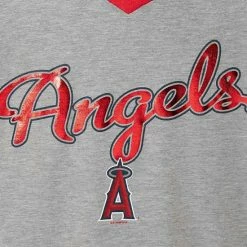 Women's G-III 4Her By Carl Banks Gray/Red Los Angeles Angels Goal Line Raglan V-Neck T-Shirt -G-III Sales Store unnamed file 2679