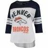 Women's G-III 4Her By Carl Banks White/Navy Denver Broncos First Team Three-Quarter Sleeve Mesh T-Shirt