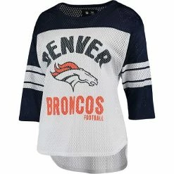 Women's G-III 4Her By Carl Banks White/Navy Denver Broncos First Team Three-Quarter Sleeve Mesh T-Shirt