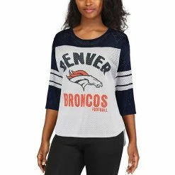 Women's G-III 4Her By Carl Banks White/Navy Denver Broncos First Team Three-Quarter Sleeve Mesh T-Shirt -G-III Sales Store unnamed file 2684