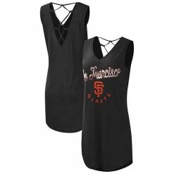 Women's G-III 4Her By Carl Banks Black San Francisco Giants Game Time Slub Beach V-Neck Cover-Up Dress