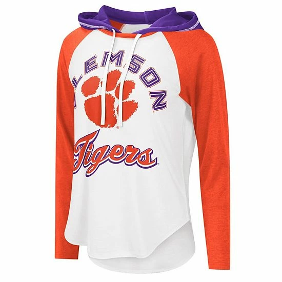 Women's G-III 4Her by Carl Banks White/Orange Clemson Tigers From the Sideline Raglan Hoodie Long Sleeve T-Shirt Women's G-III 4Her By Carl Banks White/Orange Clemson Tigers From The Sideline Raglan Hoodie Long Sleeve T-Shirt -G-III Sales Store unnamed file 2709