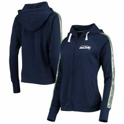 Women's G-III 4Her By Carl Banks Navy Seattle Seahawks Game Changer Raglan Full-Zip Hoodie