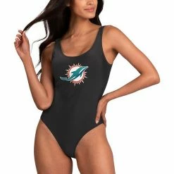 Women's G-III 4Her By Carl Banks Black Miami Dolphins Making Waves One-Piece Swimsuit
