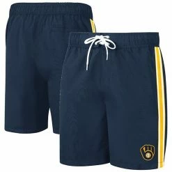 Men's G-III Sports By Carl Banks Navy Milwaukee Brewers Sand Beach Volley Swim Shorts