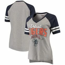 Women's G-III 4Her By Carl Banks Heathered Gray/Navy Detroit Tigers Goal Line V-Neck T-Shirt