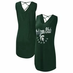 Women's G-III 4Her By Carl Banks Green Michigan State Spartans Game Time Burnout Cover-Up V-Neck Dress
