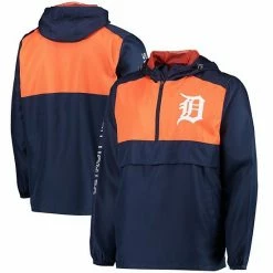 Men's G-III Sports By Carl Banks Navy/Orange Detroit Tigers Lineman Half-Zip Hoodie Jacket