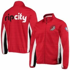 Men's G-III Sports By Carl Banks Red Portland Trail Blazers 75th Anniversary Power Forward Space-Dye Full-Zip Track Jacket
