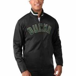 Men's G-III Sports By Carl Banks Black Milwaukee Bucks Dual Threat Tricot Full-Zip Track Jacket