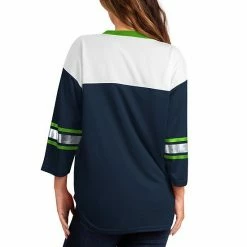 Women's G-III 4Her By Carl Banks College Navy/White Seattle Seahawks Double Team Three-Quarter Sleeve Lace-Up T-Shirt -G-III Sales Store unnamed file 2946
