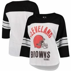 Women's G-III 4Her By Carl Banks White/Black Cleveland Browns First Team Three-Quarter Sleeve Mesh T-Shirt