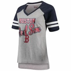 Women's G-III 4Her By Carl Banks Gray/Navy Boston Red Sox Goal Line Raglan V-Neck T-Shirt -G-III Sales Store unnamed file 2995