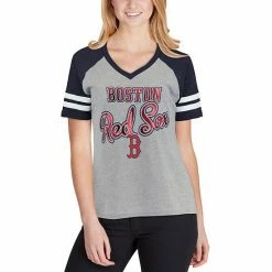 Women's G-III 4Her By Carl Banks Gray/Navy Boston Red Sox Goal Line Raglan V-Neck T-Shirt -G-III Sales Store unnamed file 2997