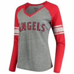 Women's G-III 4Her By Carl Banks Gray/Red Los Angeles Angels Franchise Tri-Blend Raglan Long Sleeve T-Shirt -G-III Sales Store unnamed file 3000