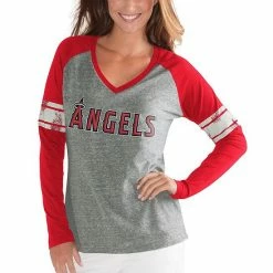 Women's G-III 4Her By Carl Banks Gray/Red Los Angeles Angels Franchise Tri-Blend Raglan Long Sleeve T-Shirt -G-III Sales Store unnamed file 3002